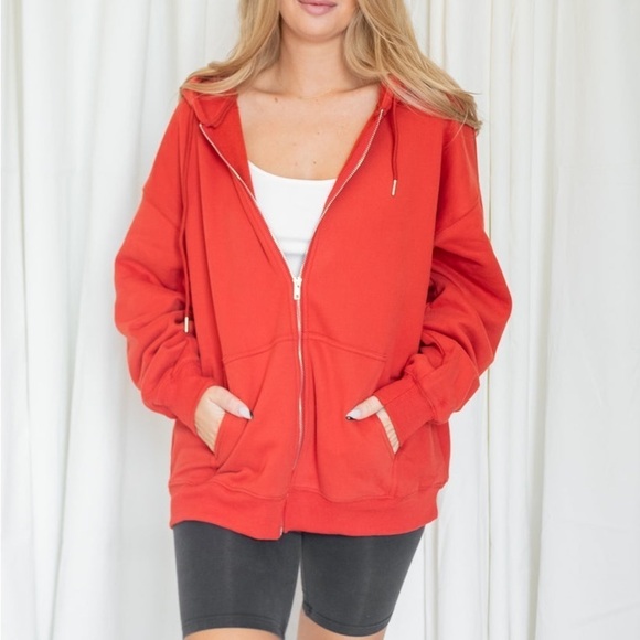 Bamboo by Brandwear Slim Fit Basic Casual Zip Up Hooded Jacket Orange Small - Picture 1 of 9